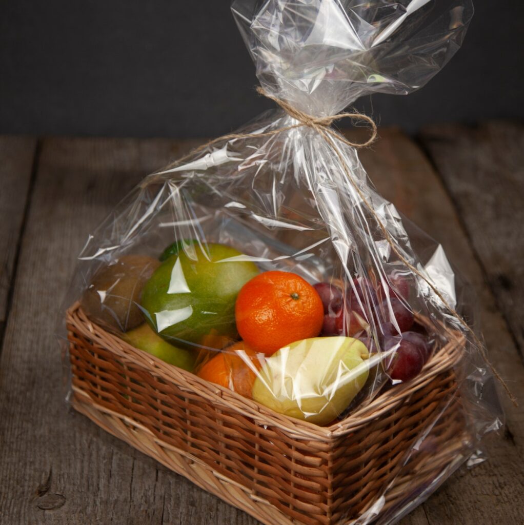 Fruit basket. Food delivery. Set of different fruits.
